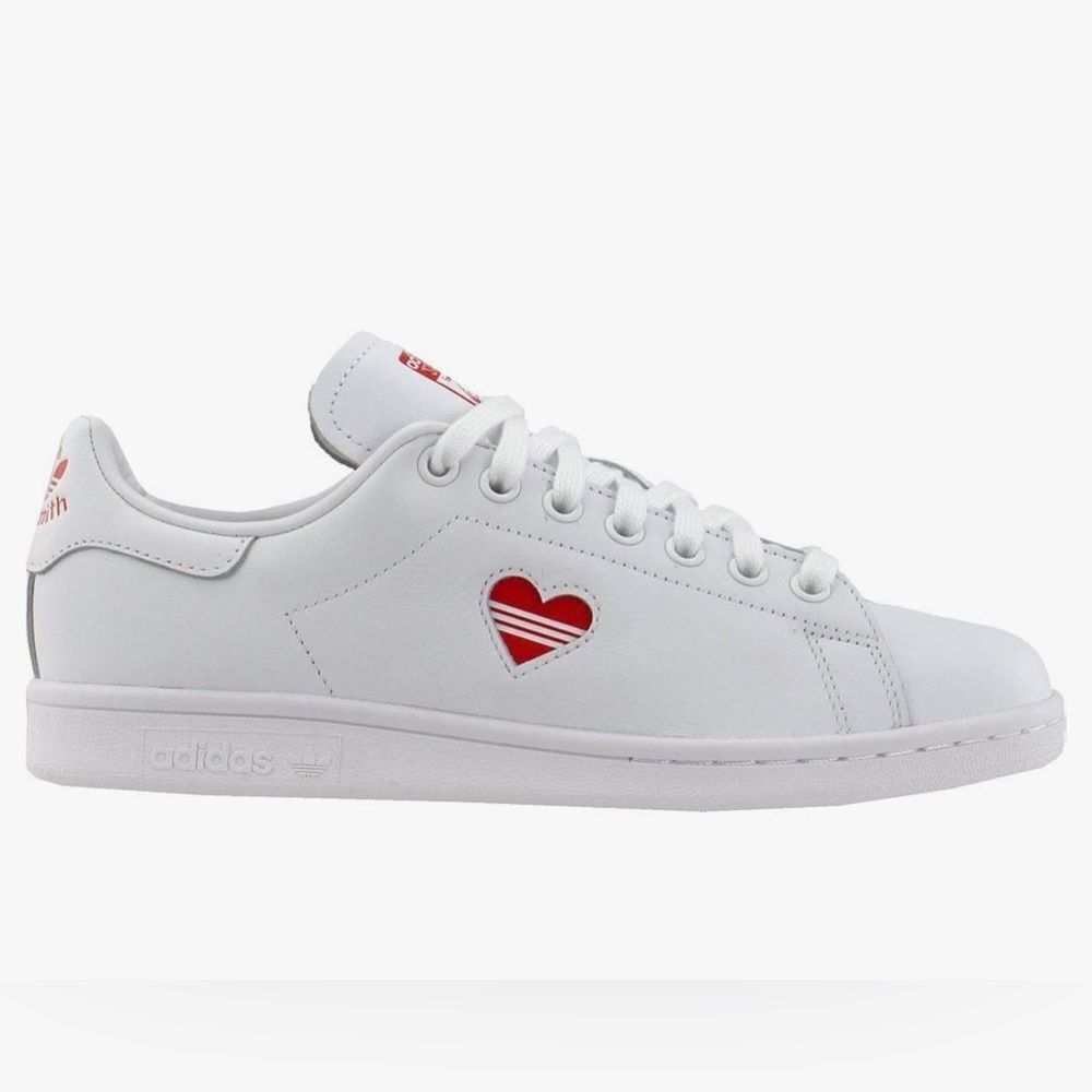 Adidas White Sneakers with Red Heart, Size 5